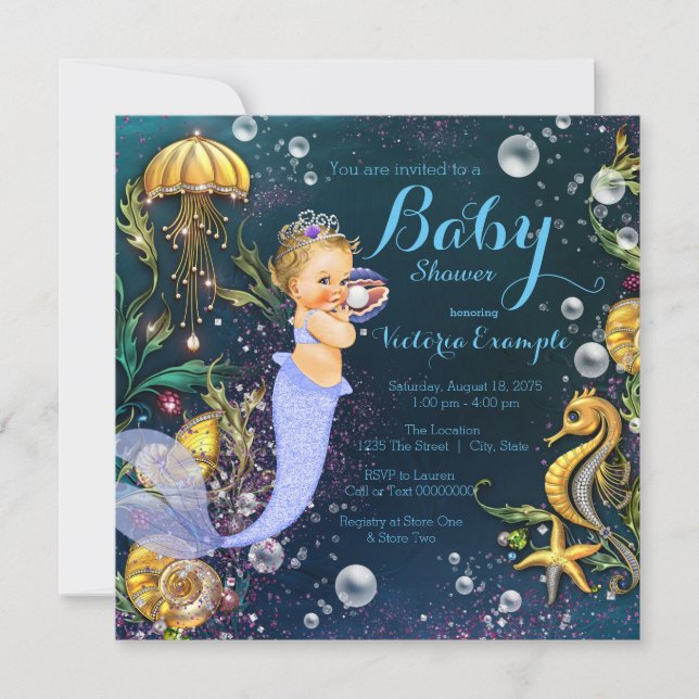 Invitation Sous le Baby shower des sirènes de mer (Devant)