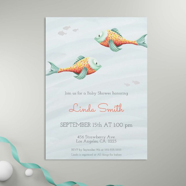 Invitation Sous le Baby shower jumeau Neutre de poisson mou d (Créateur téléchargé)