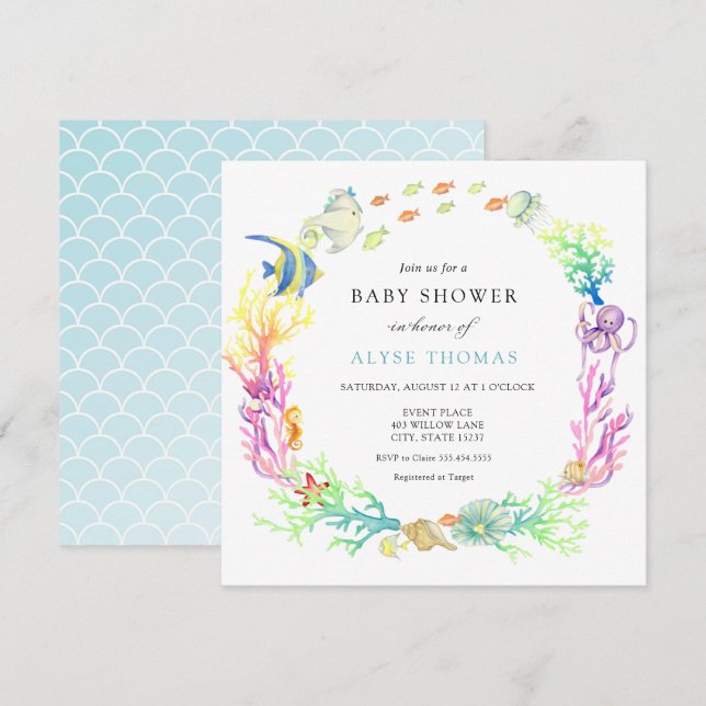 Invitation Sous Le Baby shower Marin (Devant / Derrière)