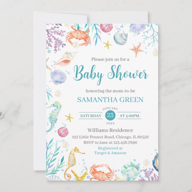 Invitation Sous le Baby shower marin (Devant)