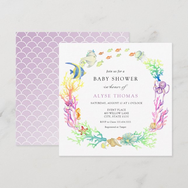 Invitation Sous Le Baby shower Marin (Devant / Derrière)