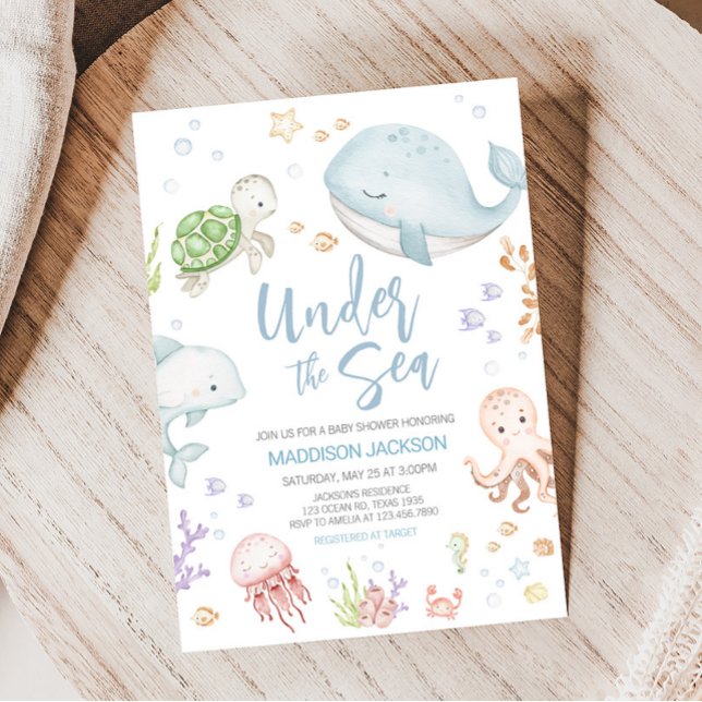Invitation Sous Le Baby shower Marin (Sea Creatures Ocean Baby Shower Invitation)