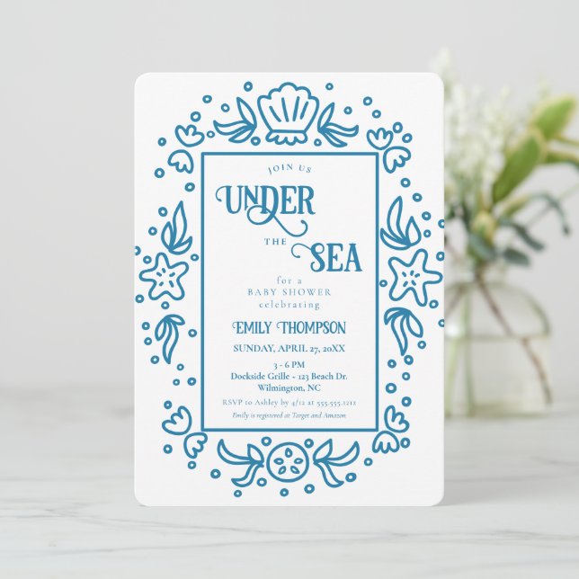 Invitation Sous le Baby shower marin Nautical Ocean Boy (Debout devant)