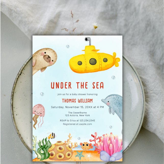 Invitation Sous le Baby shower marin nautique (Under The Sea Nautical Marine Baby Shower Invitation)