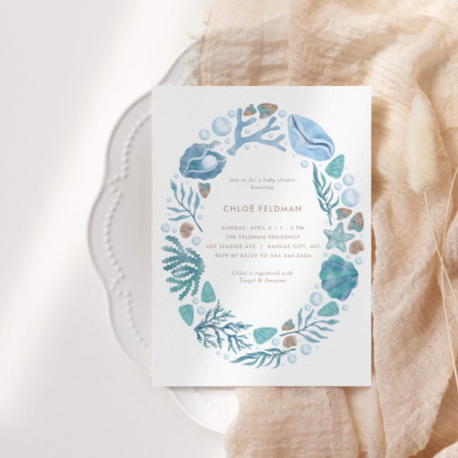 Invitation Sous le Baby shower nautique de l'aquarelle marine (Créateur téléchargé)