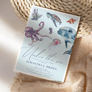 Invitation Sous le Baby shower Océanique de l'aquarelle de la