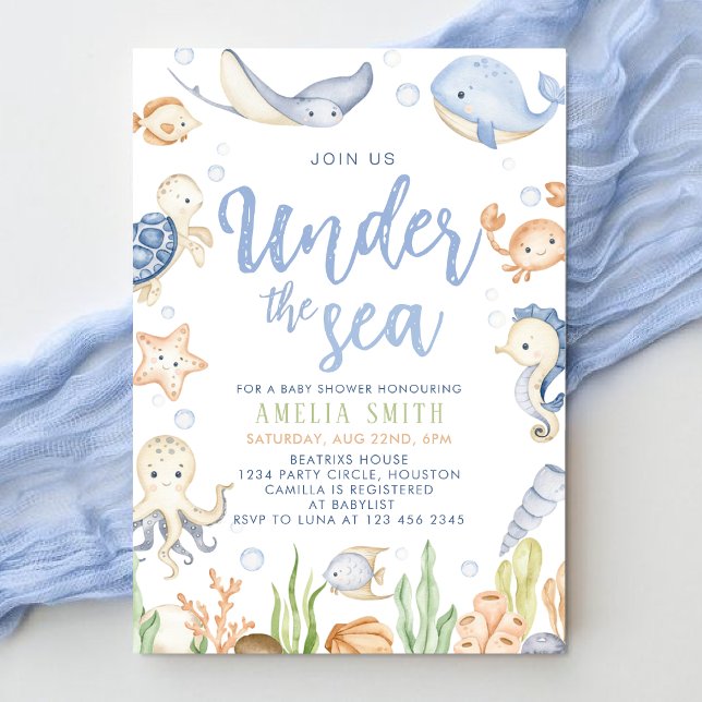 Invitation Sous le Baby shower océanique des animaux de mer (Créateur téléchargé)