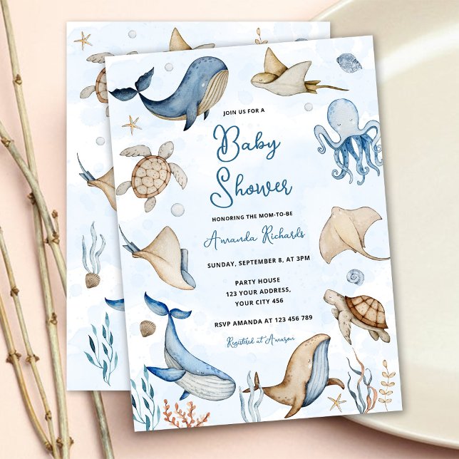 Invitation Sous le Baby shower Sea Blue Boy (Créateur téléchargé)