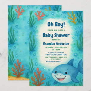 Invitation Sous le Baby shower Sea Cute Shark Boy