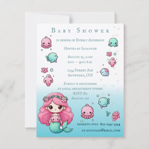 Invitation Sous le Baby shower Sea Mermaid & Sea Creatures