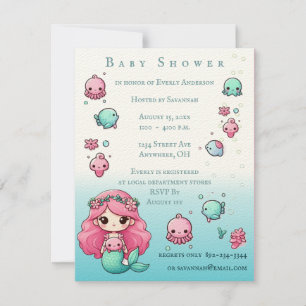Invitation Sous le Baby shower Sea Mermaid & Sea Creatures