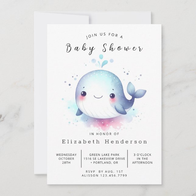Invitation Sous le Baby shower Sea Online Whale (Devant)