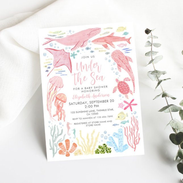 Invitation Sous le Baby shower Sea Pink Sea Aniamls (Créateur téléchargé)