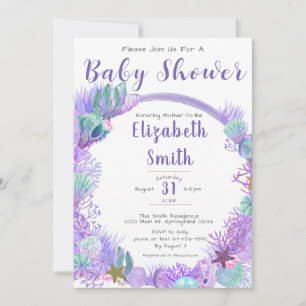 Invitation Sous le Baby shower vert et violet mou de la mer