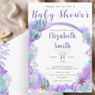 Invitation Sous le Baby shower vert et violet mou de la mer