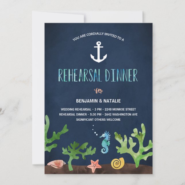 Invitation Sous le dîner nautique de répétition de la mer | (Devant)
