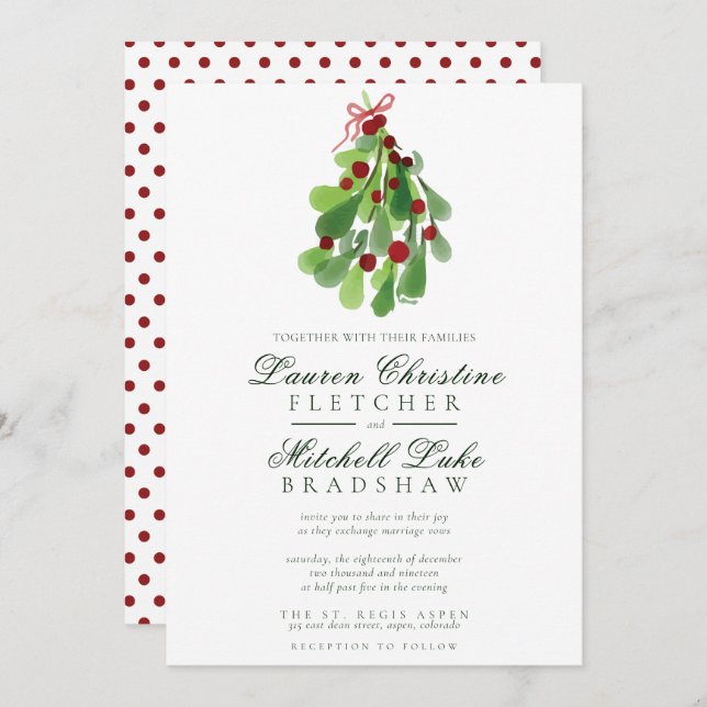 Invitation Sous le Mariage de Noël Mistletoe (Devant / Derrière)