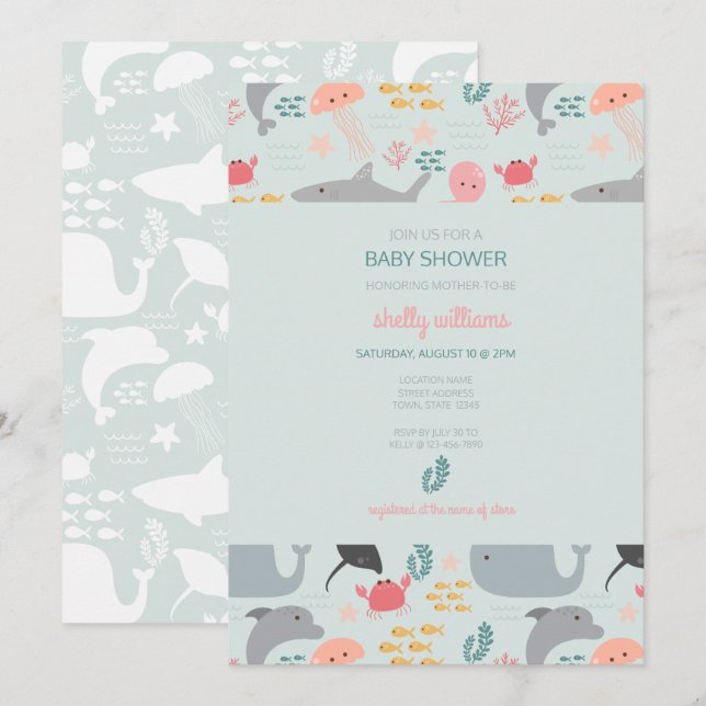 Invitation Sous le Motif Sea Friends (Devant / Derrière)