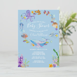 Invitation Sous le script du Baby shower d'animaux de l'océan