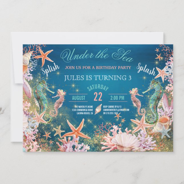 Invitation Sous le Sea Magical Seahorse Anniversaire de enfan (Devant)