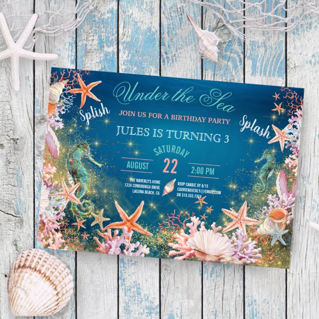 Invitation Sous le Sea Magical Seahorse Anniversaire de enfan (Créateur téléchargé)