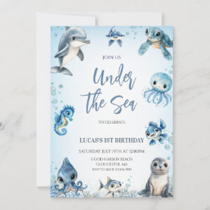 Invitation Sous le Sea Ocean Blue Boy 1er anniversaire