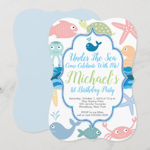 Invitation Sous les ęrs poissons d'anniversaire de mer,
