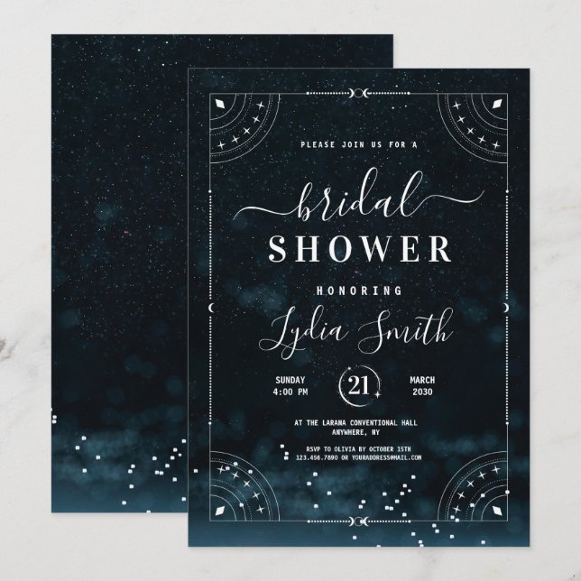 Invitation Sous les étoiles Fête des mariées céleste étoile (Devant / Derrière)