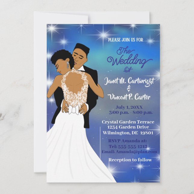 Invitation Sous les étoiles Sky Sepia Mariage afro-américain (Devant)