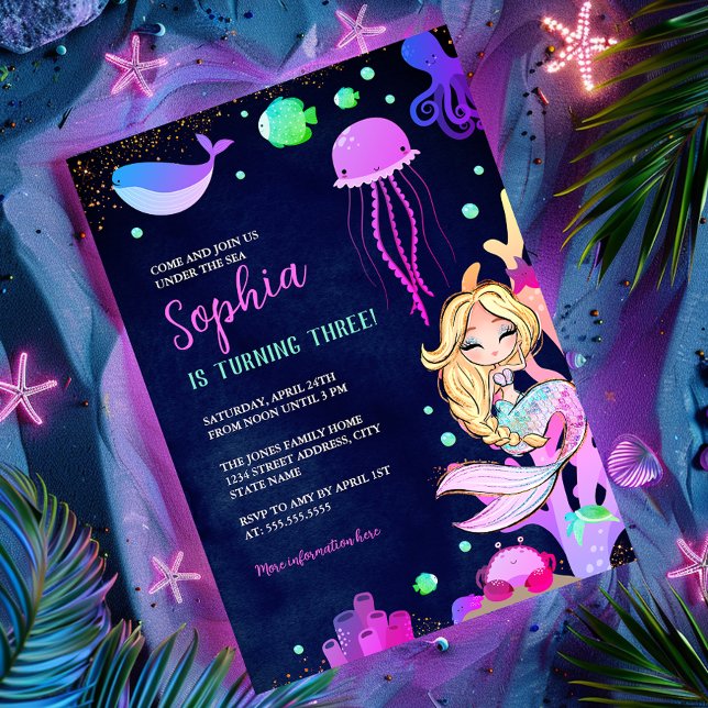 Invitation Sous l'étincelle de la mer Fête d'anniversaire de  (Créateur téléchargé)
