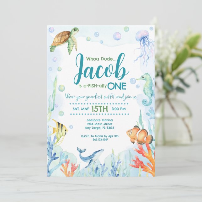 Invitation Sous l'invitation d'anniversaire Sea Ocean Animals (Debout devant)