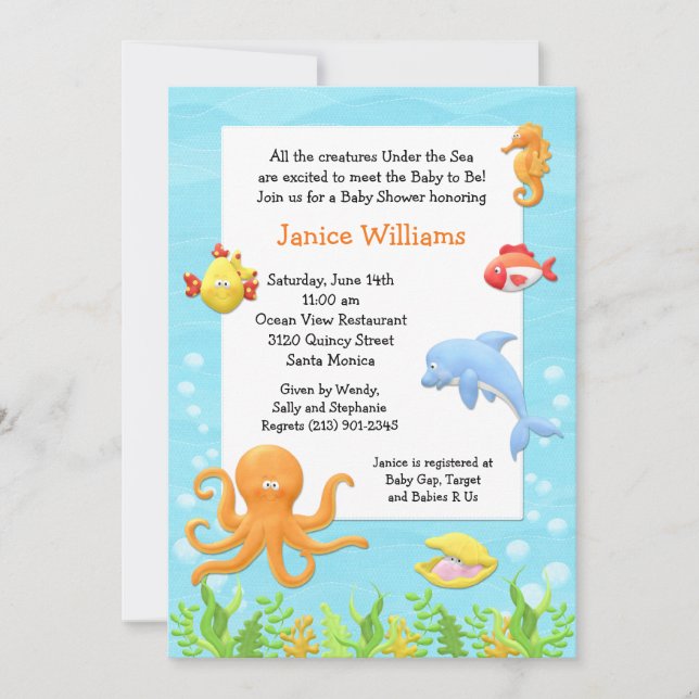 Invitation Sous l'invitation de baby shower de mer (Devant)