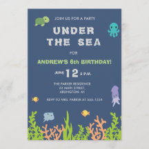 Sous l'invitation de fête d'anniversaire de mer