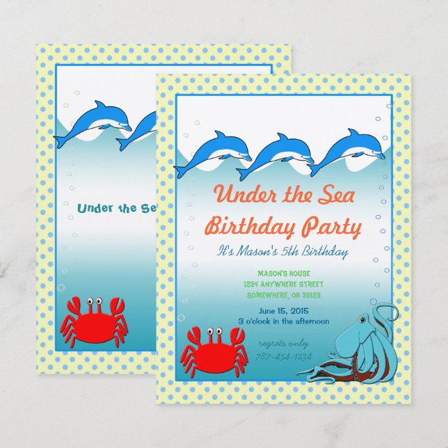 Invitation Sous l'invitation de la mer fête d'anniversaire (Devant / Derrière)
