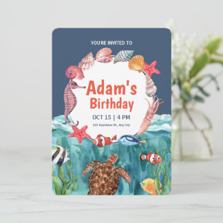 Invitation Sous l'invitation de la mer, les animaux marins An