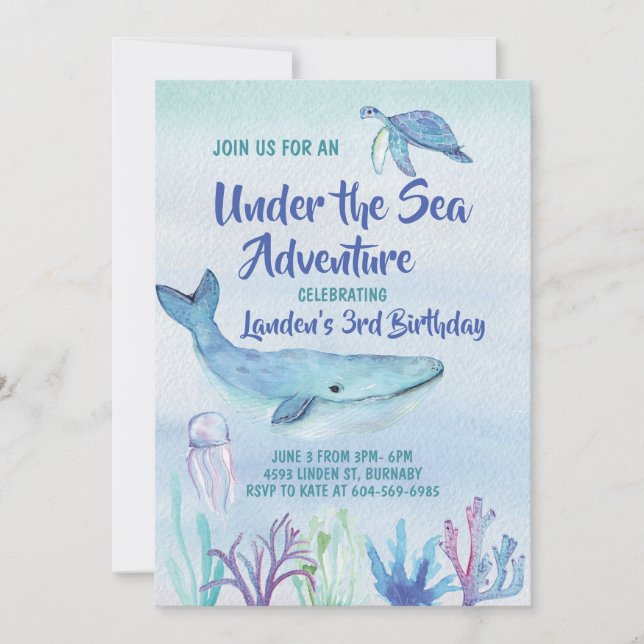 Invitation Sous l'invitation de l'anniversaire de enfant Sea  (Devant)