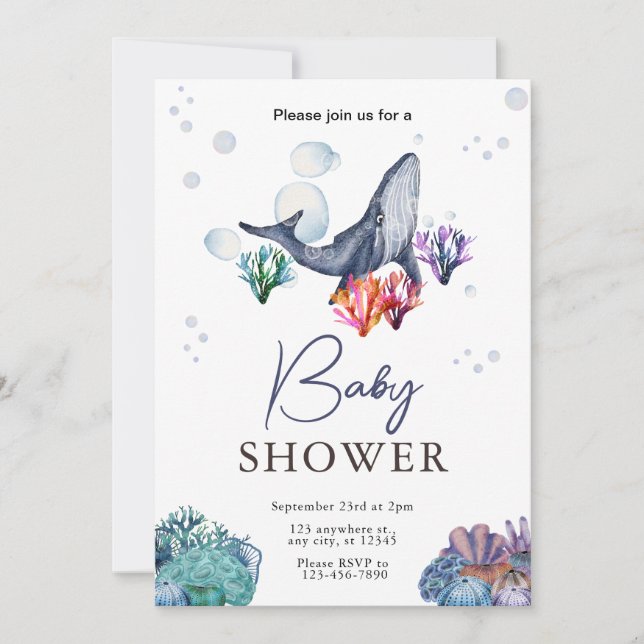 Invitation Sous l'Invitation du Baby shower d'aquarelle de l' (Devant)