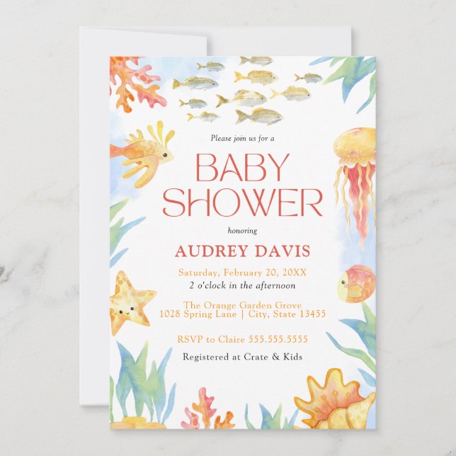 Invitation Sous l'invitation du Baby shower d'aquarelle de me (Devant)