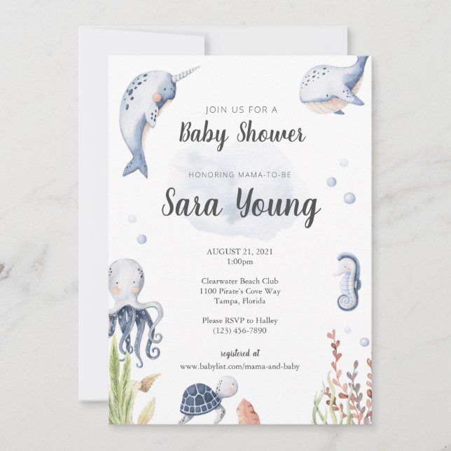 Invitation Sous l'invitation du Baby shower d'aquarelle de me (Devant)