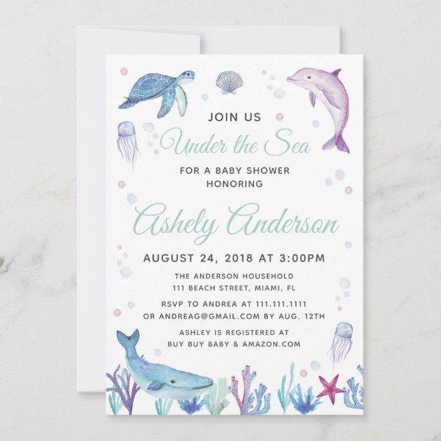 Invitation Sous l'invitation du Baby shower de l'océan Mer (Devant)
