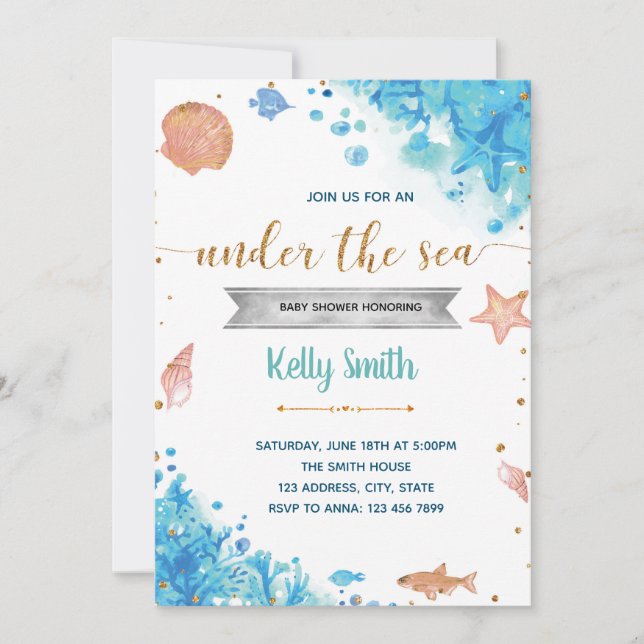 Invitation Sous l'invitation du baby shower de mer (Devant)