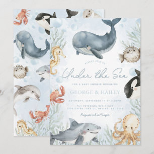Invitation Sous l'invitation du Baby shower des baleines mari
