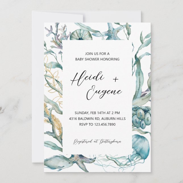 Invitation Sous l'invitation du Baby shower des méduses marin (Devant)