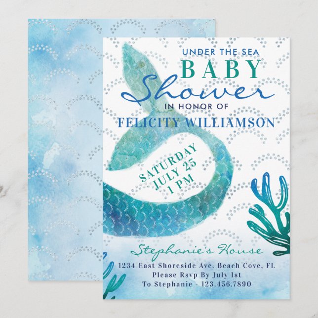 Invitation Sous l'invitation du Baby shower des sirènes de l' (Devant / Derrière)