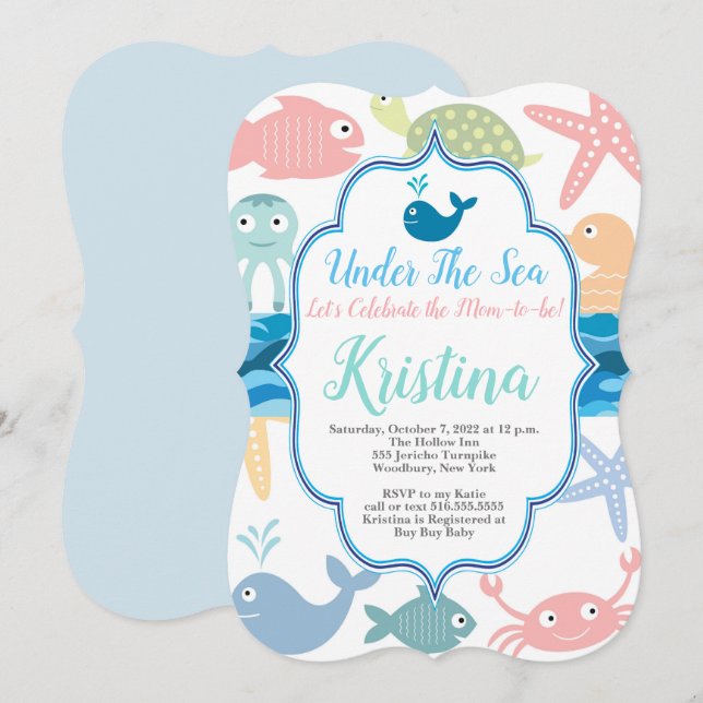 Invitation Sous l'invitation du Baby shower marin (Devant / Derrière)
