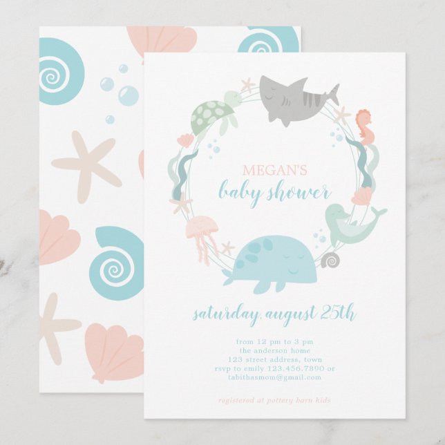 Invitation Sous L'Invitation Du Baby shower Maritime (Devant / Derrière)