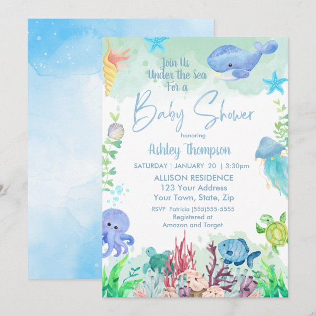 Invitation Sous l'invitation du Baby shower Sea Boys (Devant / Derrière)