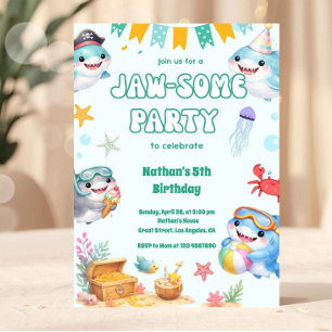 Invitation Sous l'Océan Anniversaire Garçon Requin Mignon