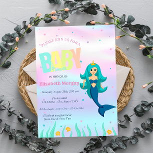 Invitation Sous l'océan, Baby Shower holographique de sirène