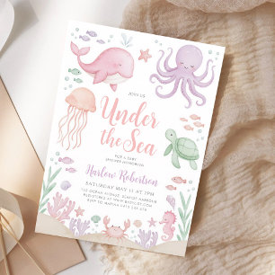 Invitation Sous l'océan Bébé Fille Aquarelle Océan